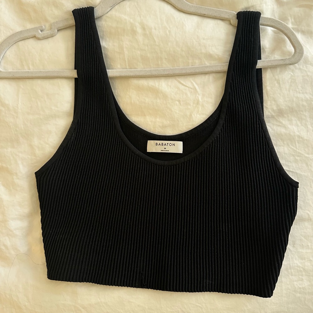 Babaton Black Ribbed Crop Tank Top